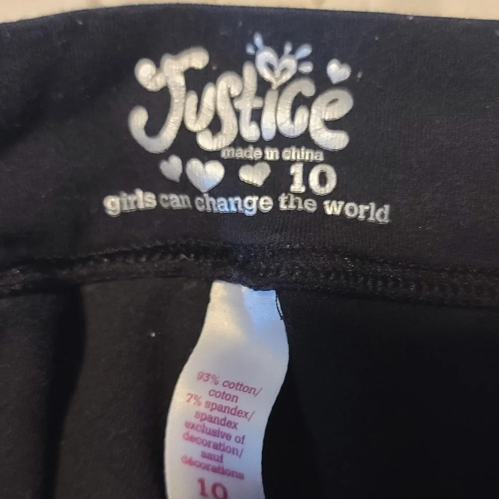 Justice Girl's Black Spellout Cropped Leggings Sz 10